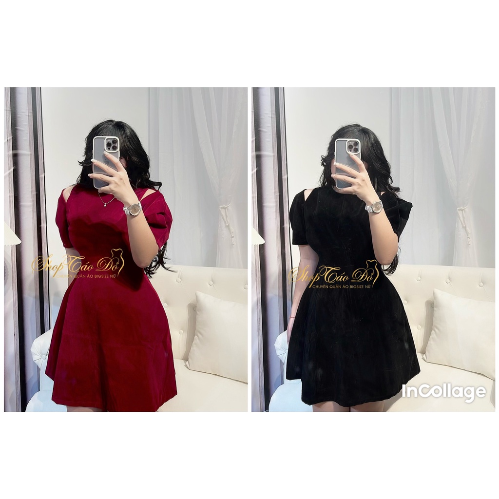 (TÁO ĐỎ BIGSIZE 55-90KG) Đầm mặc Tết, đầm tay bồng khoét vai 2 màu xinh xắn D21 (ảnh thật shop chụp 100%) 🍎🍎🍎