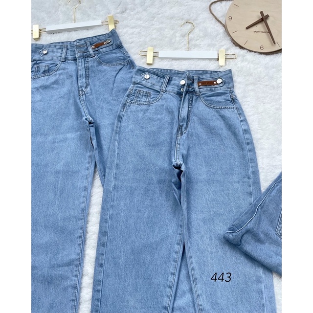 Quần baggy jean nữ màu xanh nhạt cạp cao 2 nút Ms 443