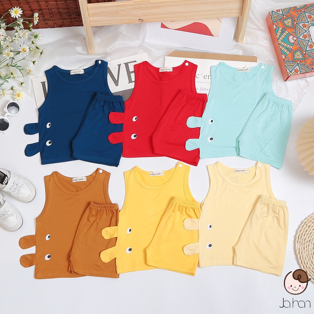 [SALE] Bộ Ba Lỗ Cho Bé Trai, Bé Gái Minky Mom Vải Thun Lạnh Cúc Bấm Cài Vai Tai Thú 3D, Áo Ba Lỗ Bé Trai MKM3LO2104