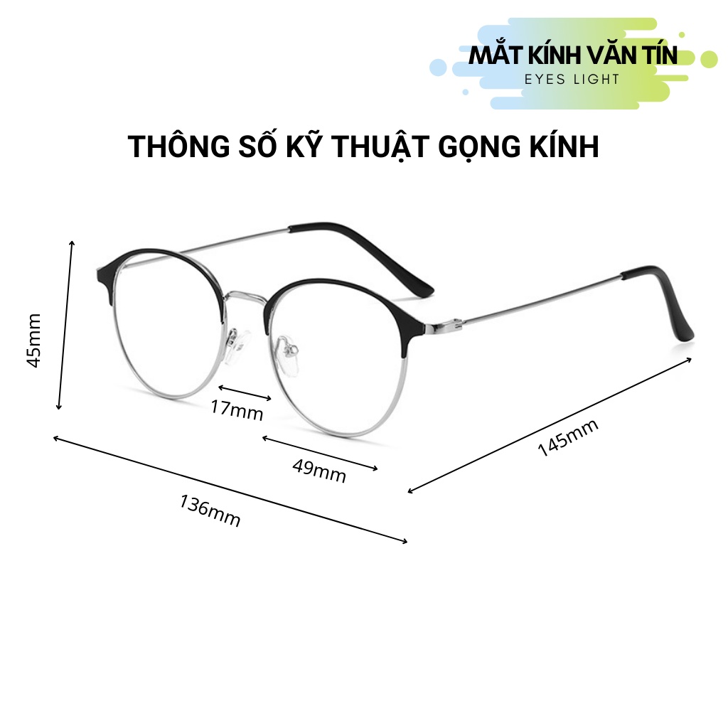 Gọng kính giả cận nam nữ Eyes Light T555 mắt kính cận tròn càng kim loại không gỉ | WebRaoVat - webraovat.net.vn