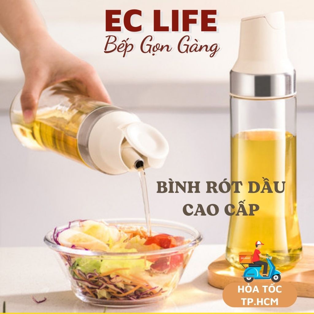 Chai đựng dầu ăn, Bình đựng dầu ăn bằng thủy tinh cao cấp Carl màu trắng dung tích 500ml  EC Life 0205