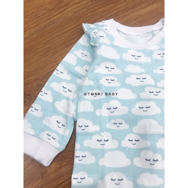 Bộ thu đông cotton cho bé gái hình đám mây xanh