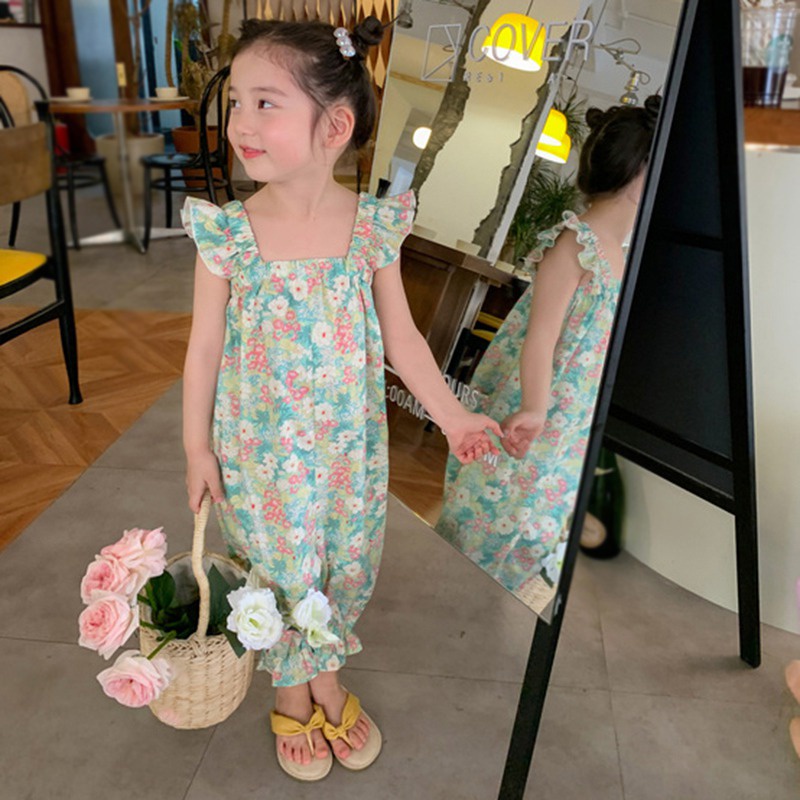 Se7en Áo liền quần In Hoa Mùa Hè Dễ Thương Cho Bé Gái