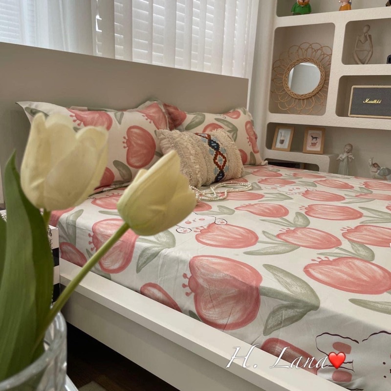 SET GA + 2 VỎ GỐI HOA TUY LUÝP HỒNG