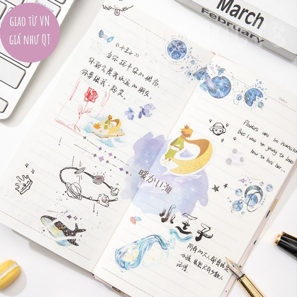 Hộp 45 nhãn dán hoạt hình đáng yêu dùng trang trí sổ tay DIY Box Sticker ST96