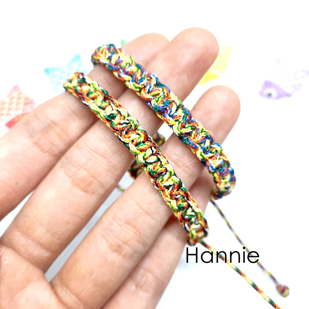 (Đen/Xanh) Vòng chỉ ngũ sắc kim tuyến may mắn dây rút - Vòng đeo tay nam nữ handmade đơn giản