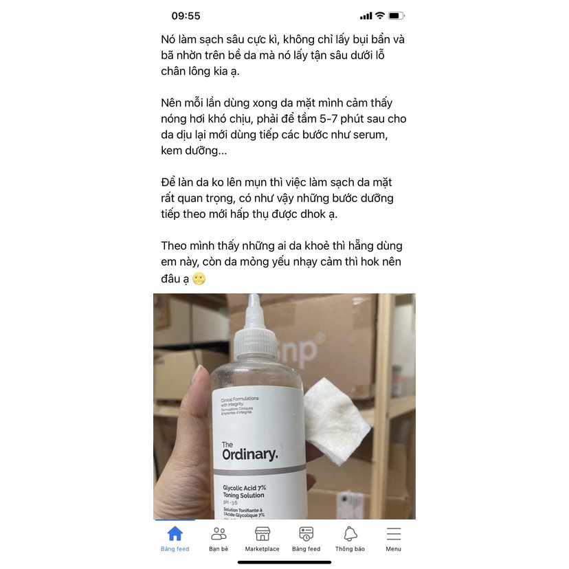 Toner tẩy da chết làm sạch The Ordinary Glycolic Acid 7% Toning Solution