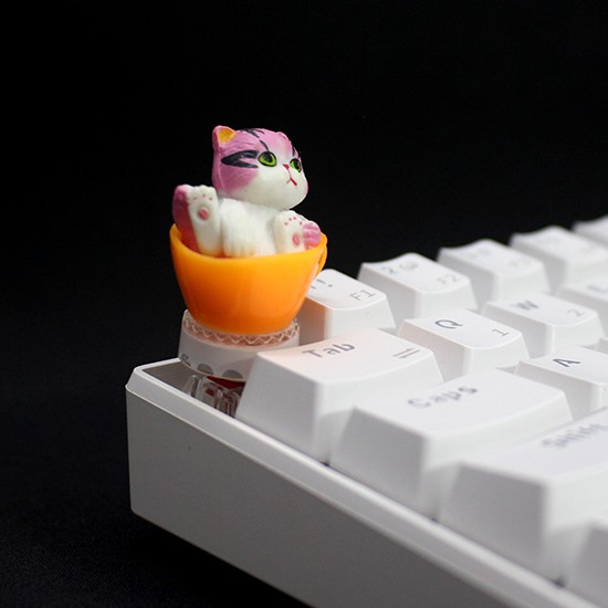 Keycap lẻ hình Mèo con trong ly siêu dễ thương Cat in Cup( Keycap Artisan )