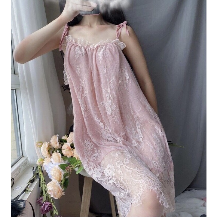 Váy ngủ 2 dây ren mềm sexy VN640