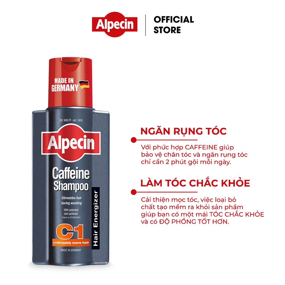 Dầu gội caffeine ngăn rụng tóc Alpecin C1 250ml kích thích mọc tóc hương nước hoa