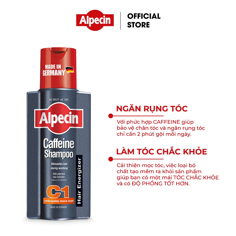 (Hàng tặng không bán) Dầu gội ngăn rụng tóc kích thích mọc tóc Caffeine Alpecin Shampoo C1 75ml - Mini size