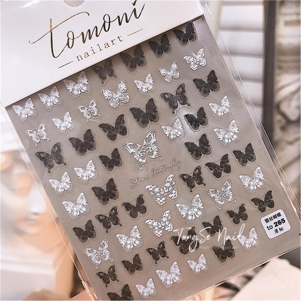 Miếng Dán Trang Trí Móng Tay Hình Hoa Hồng Và Bướm Màu Đen