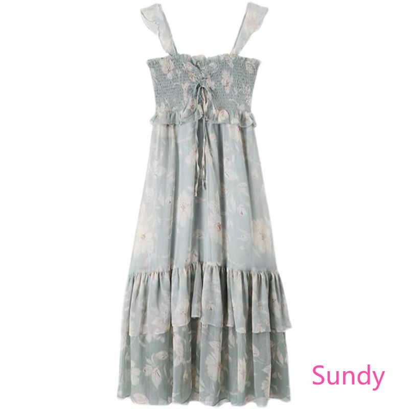 Đầm Chiffon Hai Dây Nhún Bèo Phong Cách Hàn Quốc Nữ Tính | BigBuy360 - bigbuy360.vn