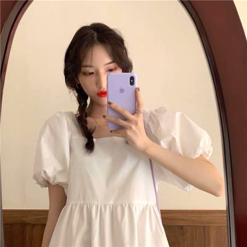 Váy Babydoll Trắng Tay Bồng PEONYB Nữ [FREESHIP] 🌸 Đầm cổ vuông dáng suông, thiết kế bánh bèo tiểu thư Ulzzang HOT 🌸 | BigBuy360 - bigbuy360.vn