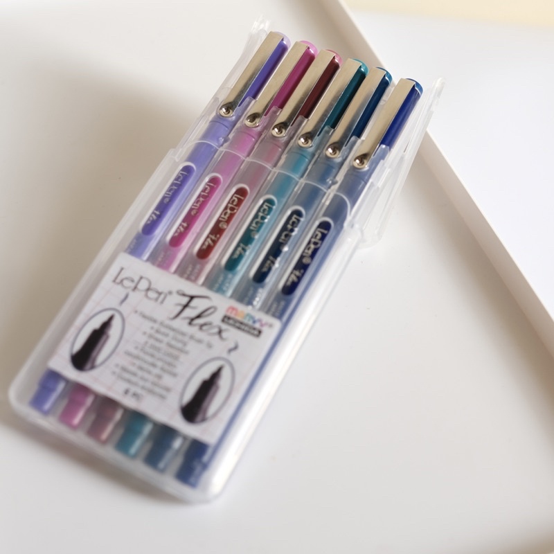 Bộ 6 Bút Marvy Lepen Flex 4800 Kèm Hộp Nhựa - Bút Đầu Cọ Luyện Calligraphy