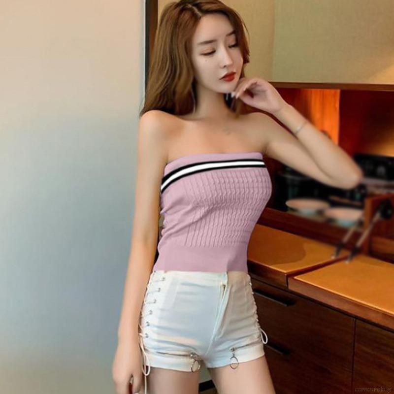 Áo Hai Dây Dệt Kim Kẻ Sọc Màu Sắc Tương Phản Ôm Dáng Phong Cách Hàn Quốc | BigBuy360 - bigbuy360.vn