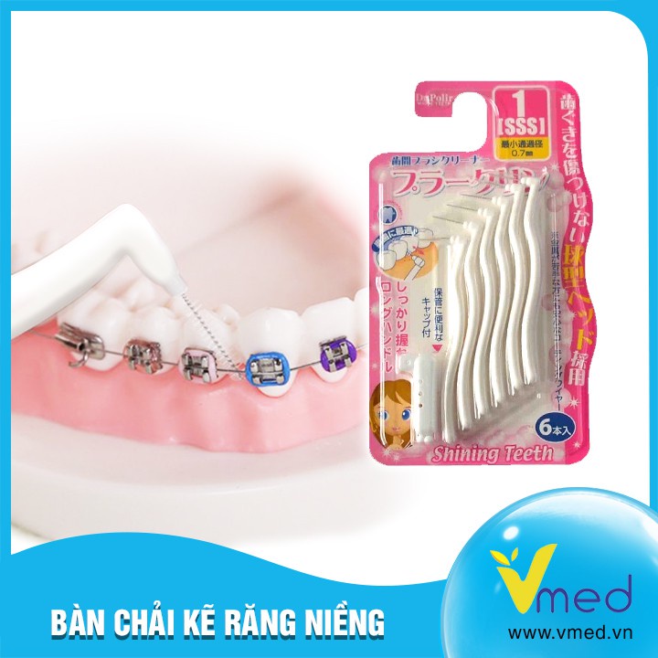 Bàn chải kẽ răng Dr Polir  chữ L Nhật Bản .  Bàn chải kẽ cho người niềng răng, hộp 6 Chiếc,