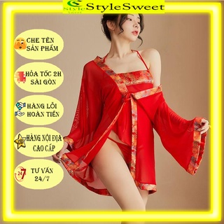 Cosplay sexy áo yếm tân nương vương phi cổ trang kèm áo choàng xuyên thấu quyến rũ
