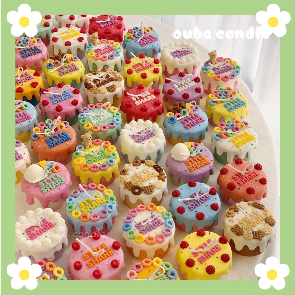 Nến Thơm Handmade Tạo Hình Bánh Kem 9cm Kèm Hộp Đựng Bã Mía | Oube Candle NT82