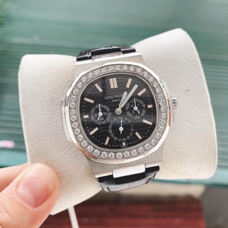 Đồng hồ Nam Pt 6kim vuông vành đá trăng sao dây da size 42mm vỏ trắng dây da day date month