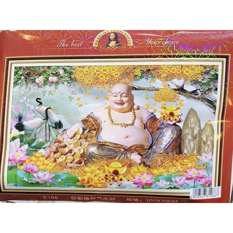 tranh thêu phật di lặc thêu kín e185 kích thước 100x55 cm