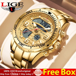 Đồng hồ thương hiệu LIGE dành cho nam Đồng hồ bộ đôi màn hình kỹ thuật số dành cho nam Đồng hồ đeo tay chống nước phát sáng ngày người đàn ông
