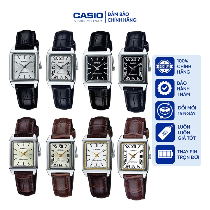 Đồng hồ Nữ Casio LTP-V007L, đồng hồ chính hãng, mặt hình chữ nhật - kính Khoáng - Size nhỏ mini 22mm