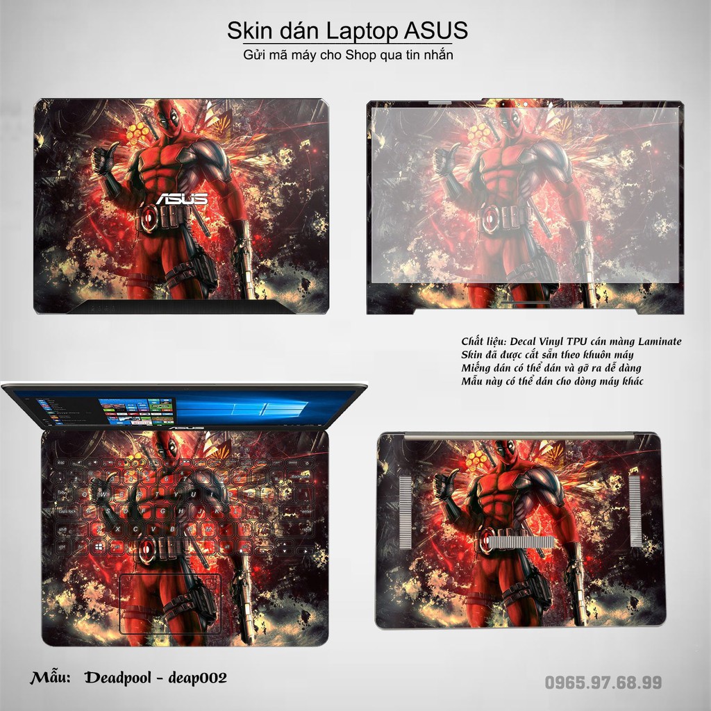 Skin dán Laptop Asus in hình Deadpool (inbox mã máy cho Shop)