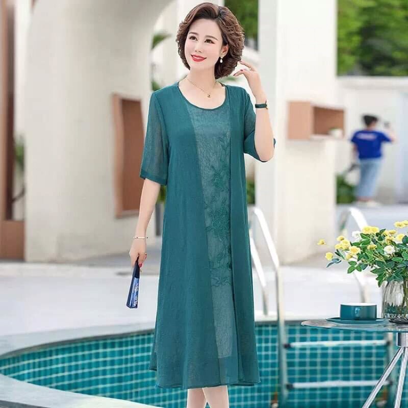 Đầm voan nữ trung niên cao cấp chất voan mềm nhẹ kiểu dáng sang trọng QCNP2401