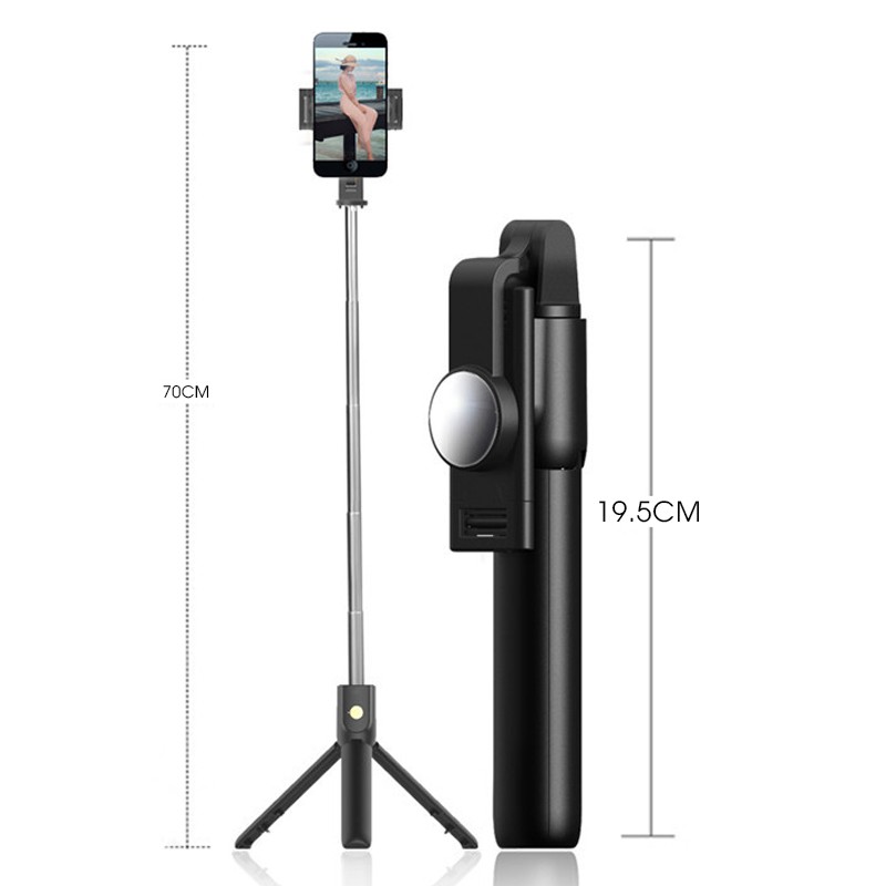 Gậy Chụp Ảnh Tự Sướng K10 Có Gương Selfie Kèm 3 Chân Đứng Tripod Kết Nối Bluetooth Cao Cấp - Remote Điều Khiển Từ Xa