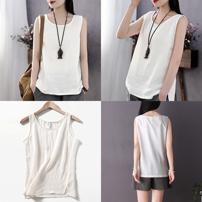 Áo vải lanh không tay thời trang phong cách Hàn Quốc size M-XL | BigBuy360 - bigbuy360.vn