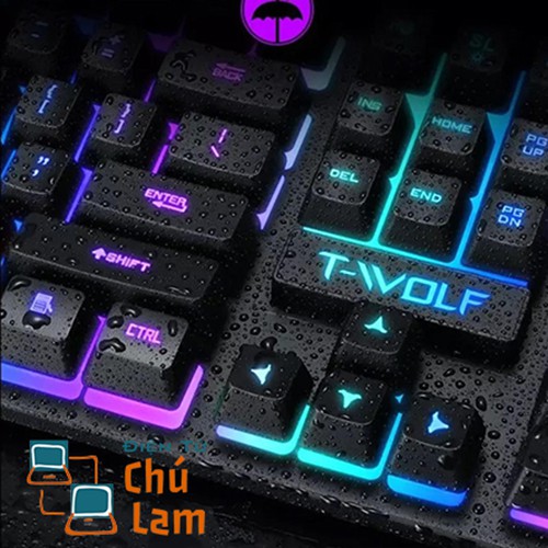 Bàn phím chơi game có dây T-WOLF T-20 104 phím Đèn nền RGB đầy màu sắc Bàn phím cơ học cảm ứng công thái học cho