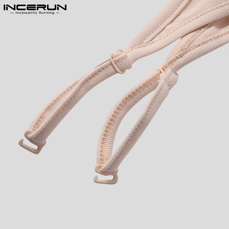 Áo thân ngắn INCERUN hai dây cổ yếm màu trơn dáng ôm vừa vặn gợi cảm thời trang mùa hè cho nam