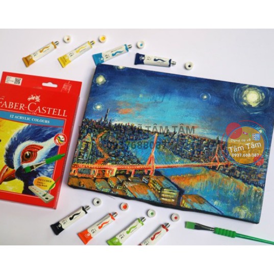 [ TÂM TÂM ]-Màu acrylic Faber Castell bộ 12 màu tuýp, ACRYLIC FABER CASTELL-