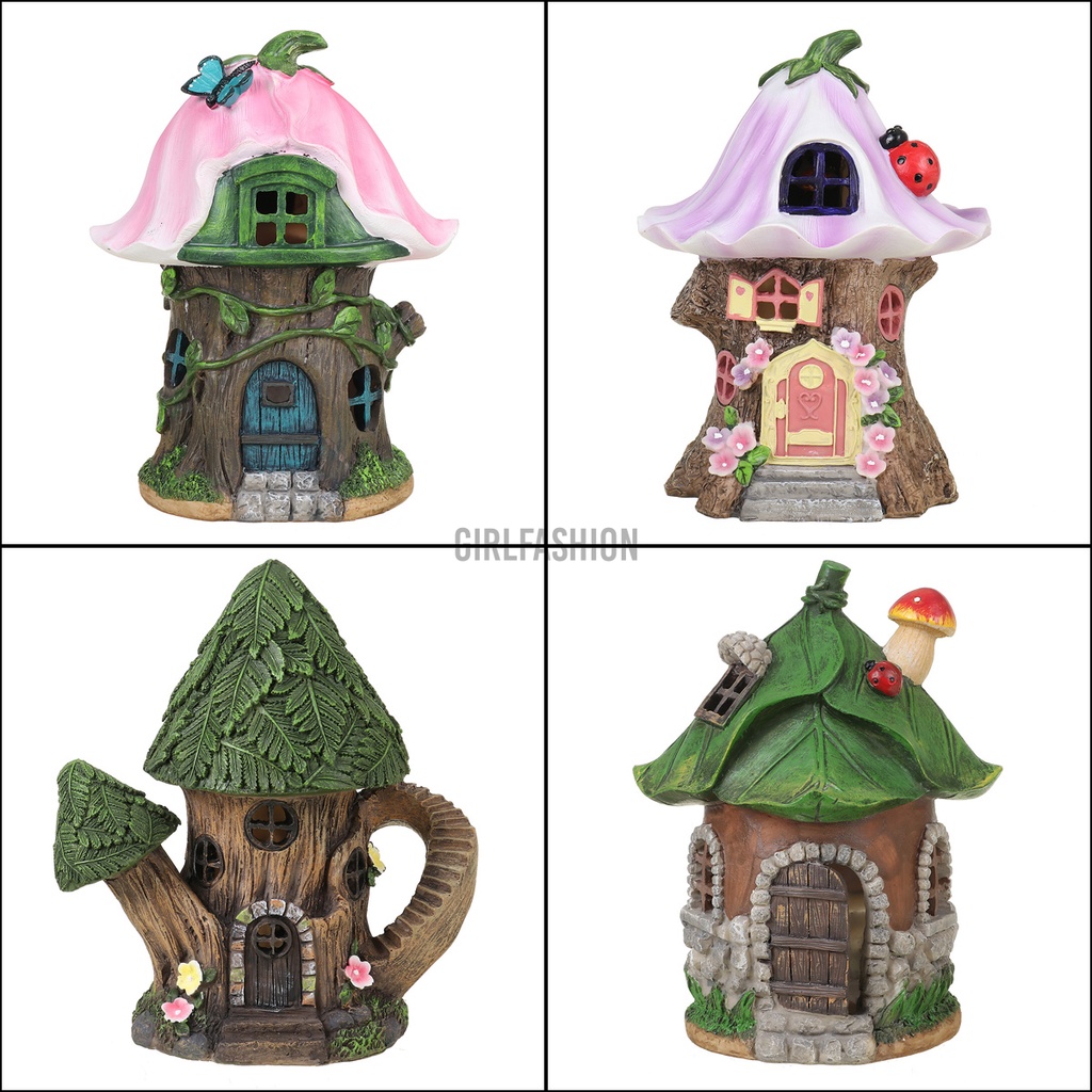 Farmhouse Style Solar Garden Decor Large Fairy House Pixie Outdoor Ornament Home Gift Xmas