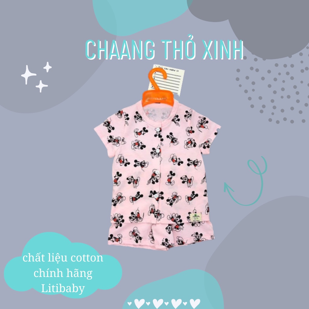 Bộ cộc tay sơ sinh cúc giữa Hãng LitiBaby nhiều màu