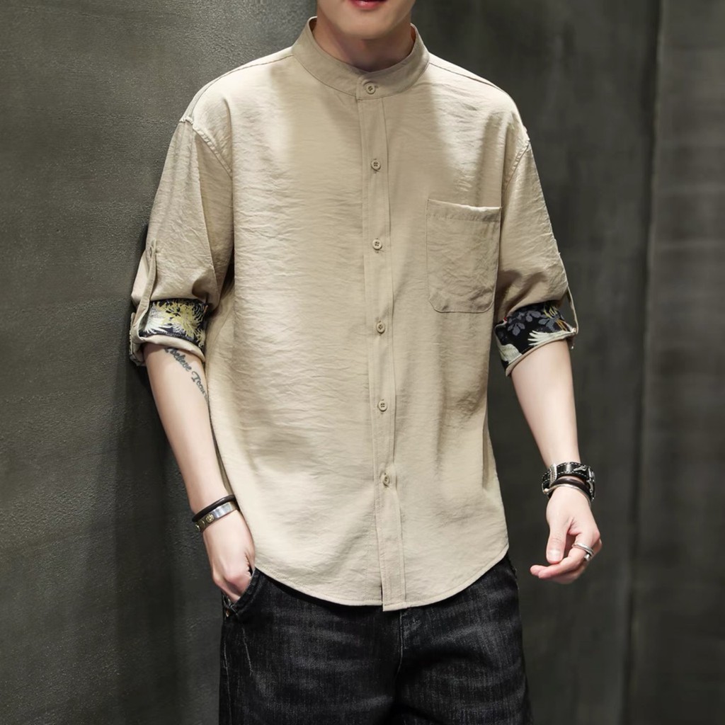 Áo sơ mi nam phối màu phong cách hàn