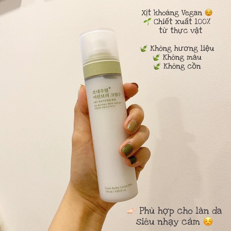 Xịt Khoáng Cấp Ẩm Mầm Lúa Mạch Non Green Barley Cream Mist So Natural chính hãng