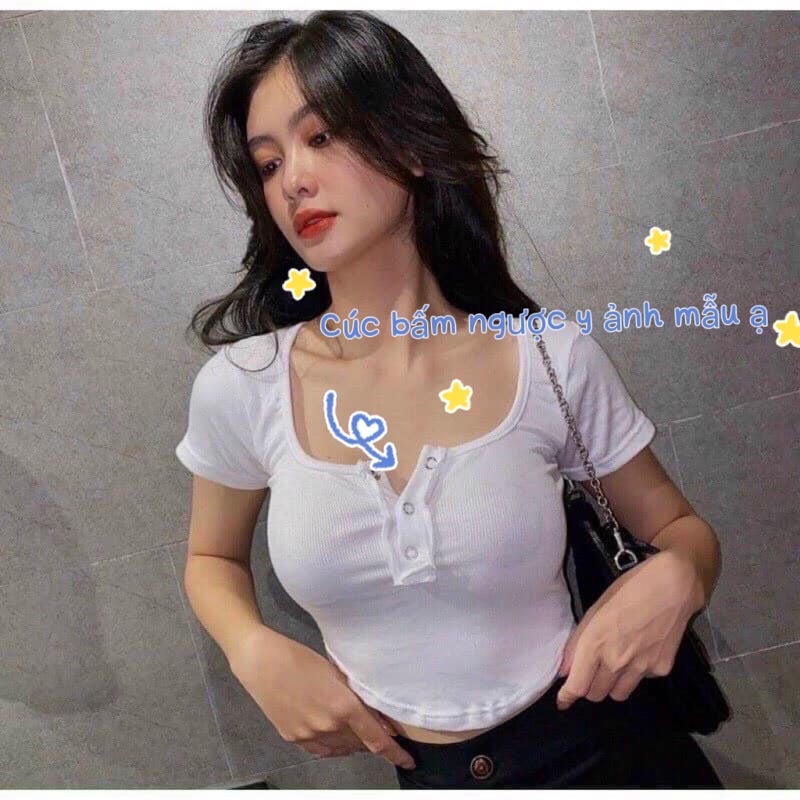 Áo Croptop cúc Ngực body sexy nữ 2 màu đen trắng