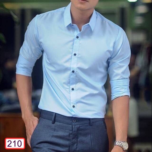 Áo Sơ Mi Nam Dài Tay Hàn Quốc 210 Cổ Bẻ Vải Lụa Chống Nhăn Cực Đẹp - Hazo