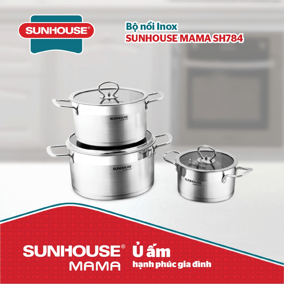 BỘ NỒI INOX 5 ĐÁY CAO CẤP SUNHOUSE SH784