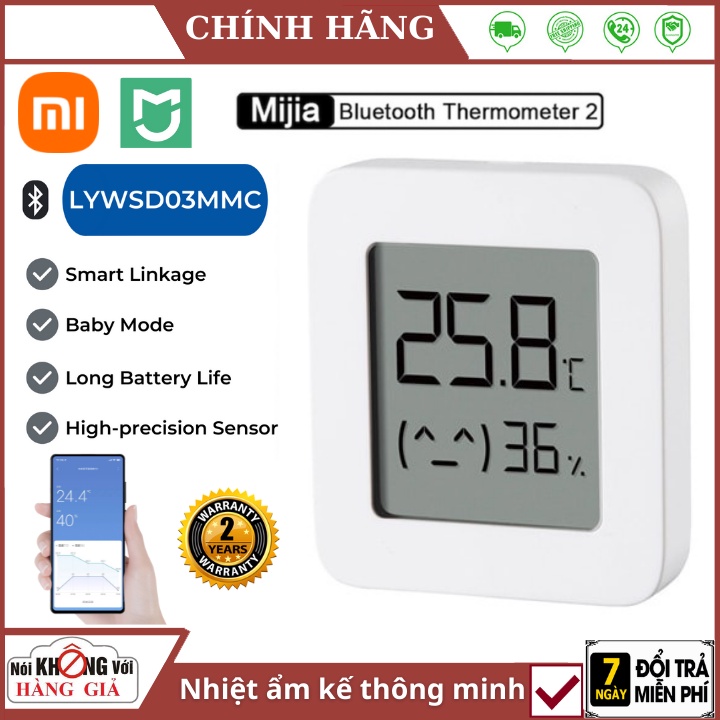 Nhiệt ẩm kế điện tử Xiaomi Mijia gen2 đo nhiệt độ phòng độ ẩm phòng đảm bảo an toàn cho bé - Bảo hành 2 năm