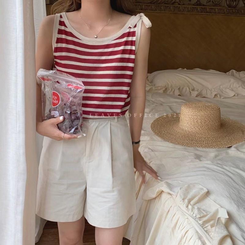 MS757 Áo ba lỗ nữ kẻ ngang buộc dây vai xinh xắn đi biển