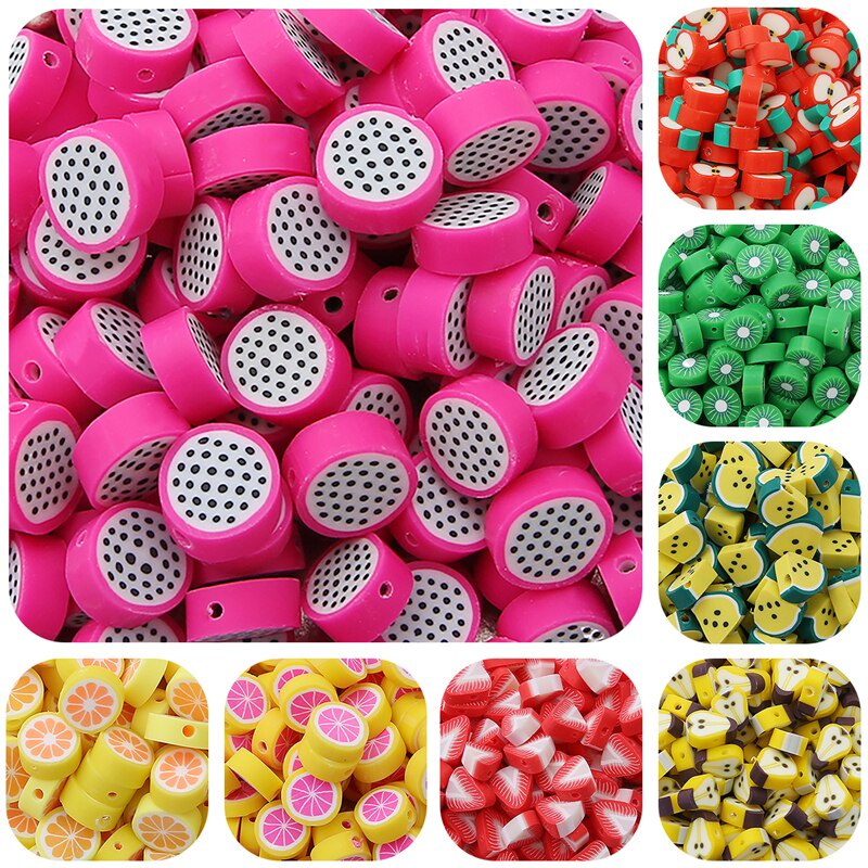 Set 30 hạt đất sét polymer hỗn hợp hình dáng trái cây nhiều màu phong cách động vật dùng làm đồ trang sức