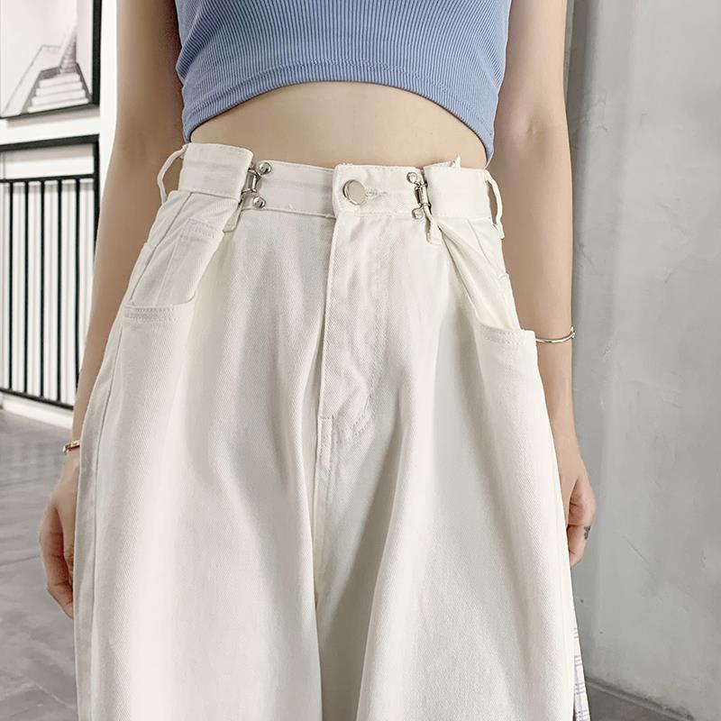 Quần Jean Dài Ống Rộng Lưng Cao Màu Trắng Thời Trang Mùa Đông Phong Cách Hàn Quốc Cho Nữ