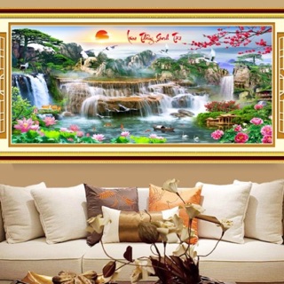 Tranh thêu phong cảnh 195x84cm sỉ= lẻ tranh chỉ lụa