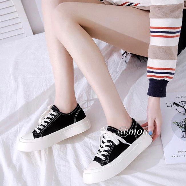 2101538 Giày vải nữ - Giày ulzzang vải đế cao 4cm thời trang nữ phong cách basic trơn