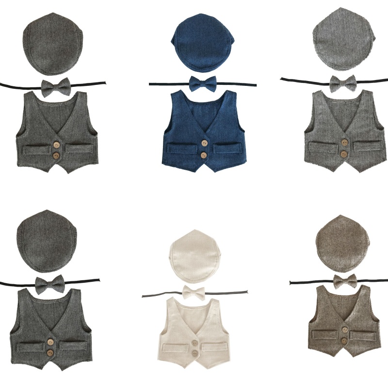 Set Đồ 3 Món Gồm Áo + Nón + Cà Vạt Màu Trơn Làm Phụ Kiện Chụp Ảnh Cho Bé Sơ Sinh