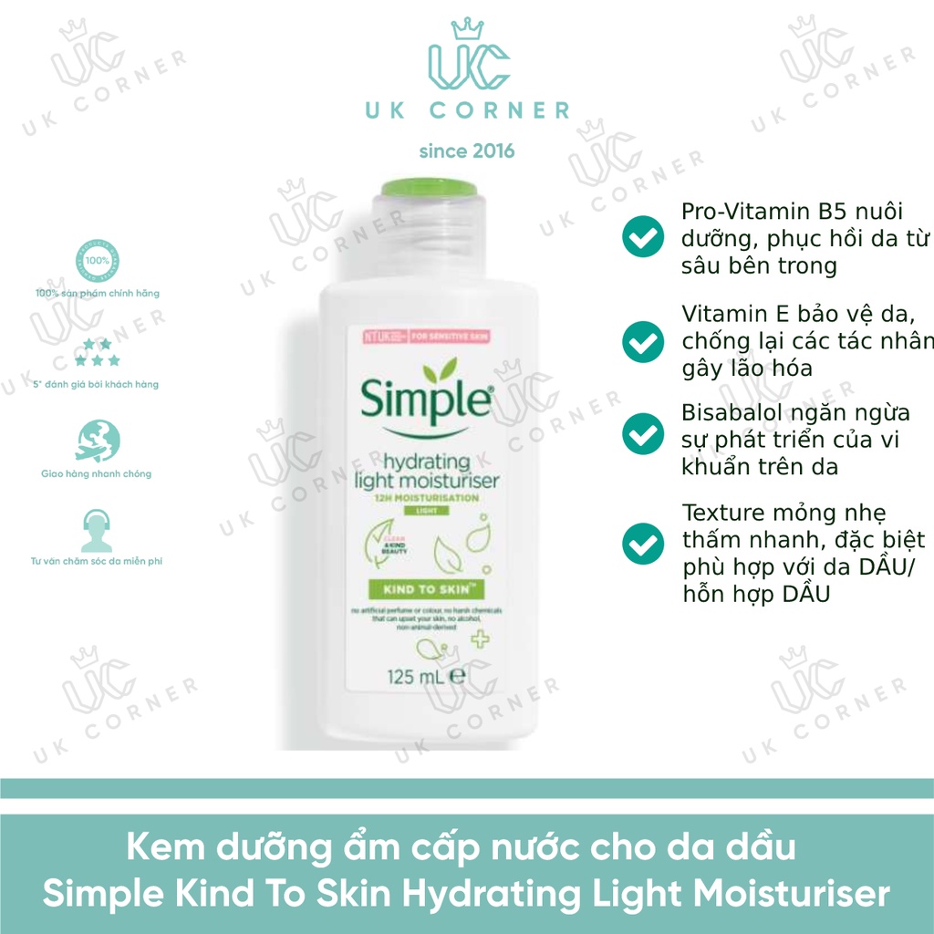 Kem dưỡng cấp nước Simple Hydrating Light Moisturiser (da dầu)