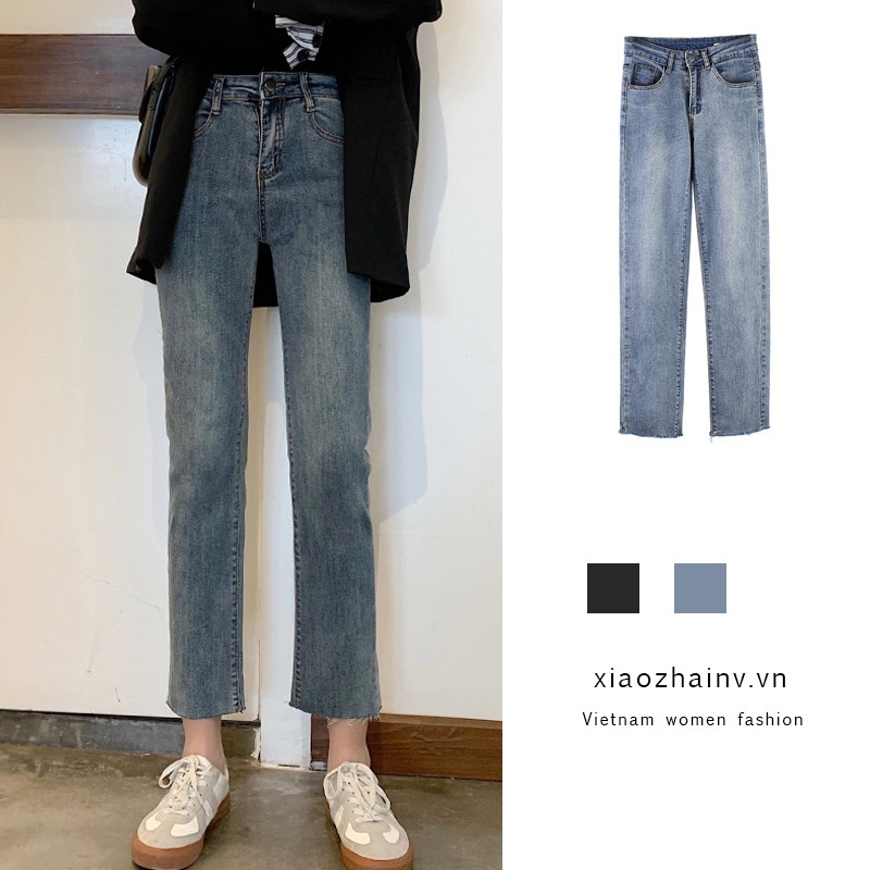  Xiaozhainv Quần jeans thời trang nữ ống rộng lưng cao phong cách Hàn Quốc | BigBuy360 - bigbuy360.vn